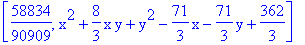 [58834/90909, x^2+8/3*x*y+y^2-71/3*x-71/3*y+362/3]